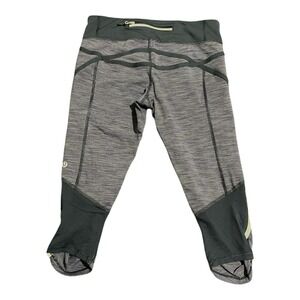 Lululemon Pants Womens Size 6 Gray Black Run‎ Inspire Crop Capri Leggings